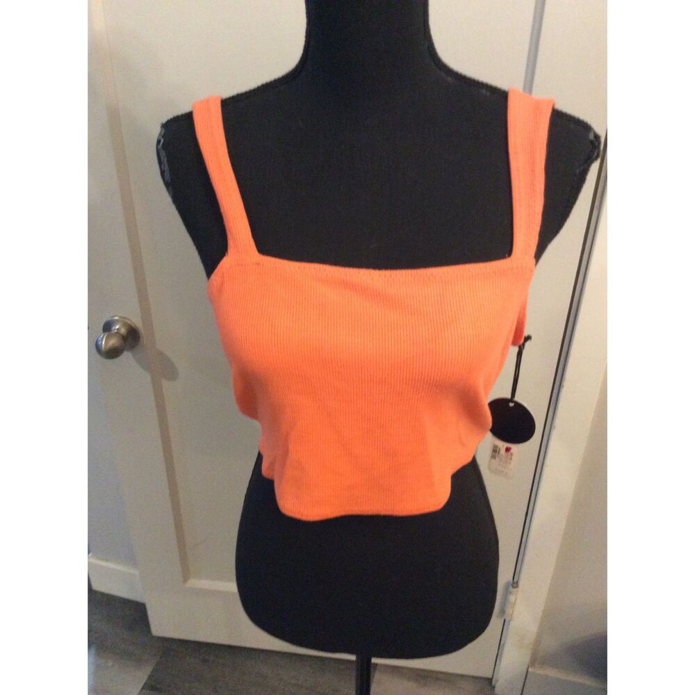 New NWT Amuse Society Orange Ribbed Crop Top Beach Vida Large